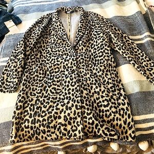 NWOT Lands’ End sweater fleece long blazer coat in Leopard! Beautiful Never worn